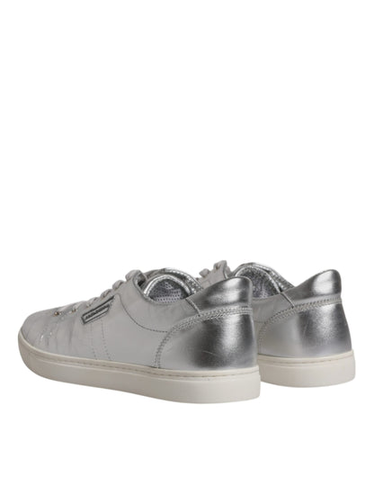 Dolce & Gabbana Silver London Low Top Leather Sneakers Shoes by Dolce & Gabbana