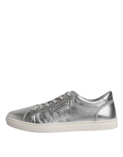 Dolce & Gabbana Silver London Low Top Leather Sneakers Shoes by Dolce & Gabbana