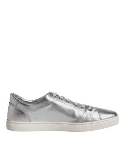 Dolce & Gabbana Silver London Low Top Leather Sneakers Shoes by Dolce & Gabbana