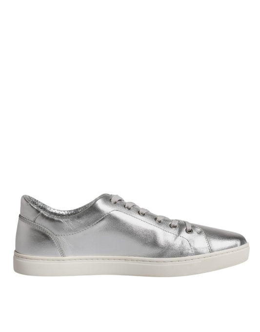 Dolce & Gabbana Silver London Low Top Leather Sneakers Shoes by Dolce & Gabbana