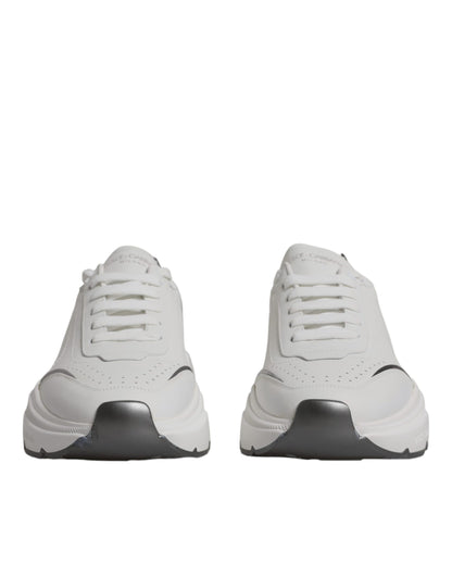 Dolce & Gabbana White Silver DAYMASTER Leather Sneakers Shoes by Dolce & Gabbana