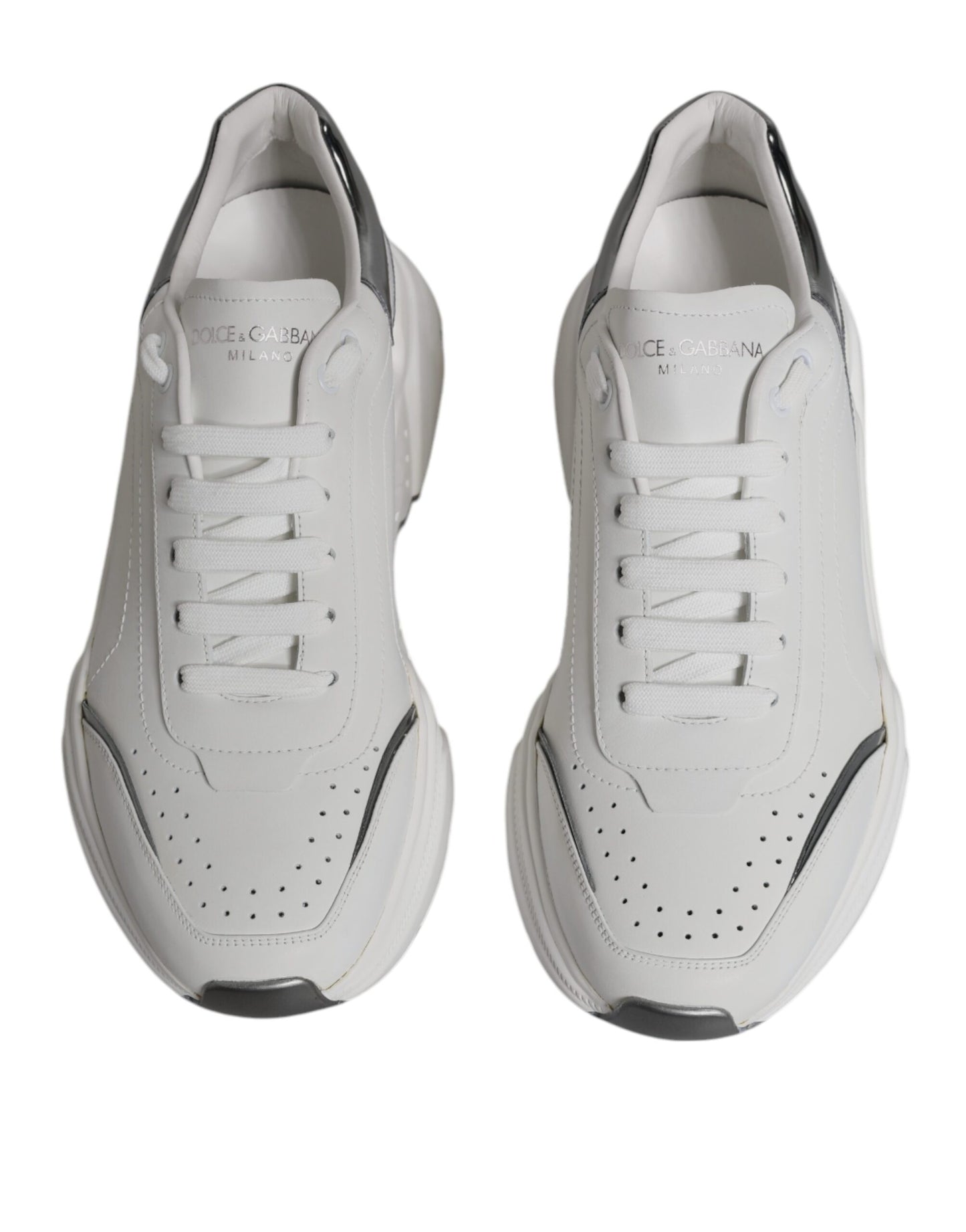 Dolce & Gabbana White Silver DAYMASTER Leather Sneakers Shoes by Dolce & Gabbana