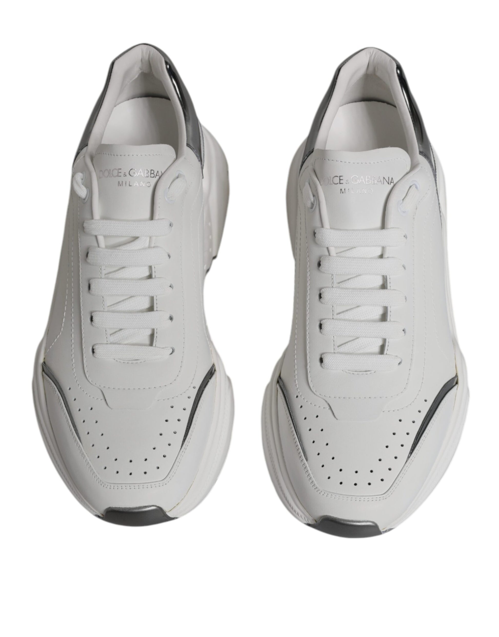 Dolce & Gabbana White Silver DAYMASTER Leather Sneakers Shoes by Dolce & Gabbana