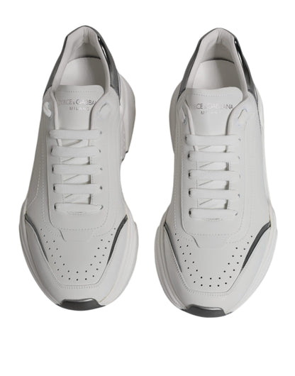 Dolce & Gabbana White Silver DAYMASTER Leather Sneakers Shoes by Dolce & Gabbana