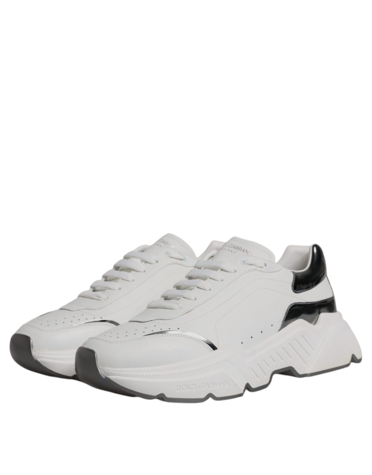 Dolce & Gabbana White Silver DAYMASTER Leather Sneakers Shoes by Dolce & Gabbana