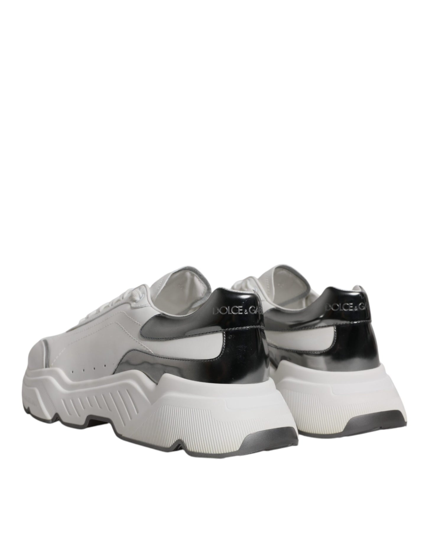 Dolce & Gabbana White Silver DAYMASTER Leather Sneakers Shoes by Dolce & Gabbana