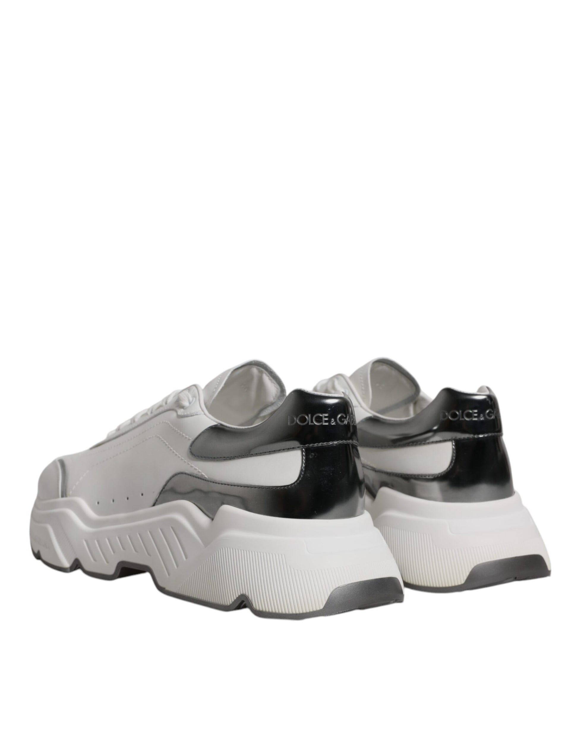 Dolce & Gabbana White Silver DAYMASTER Leather Sneakers Shoes by Dolce & Gabbana