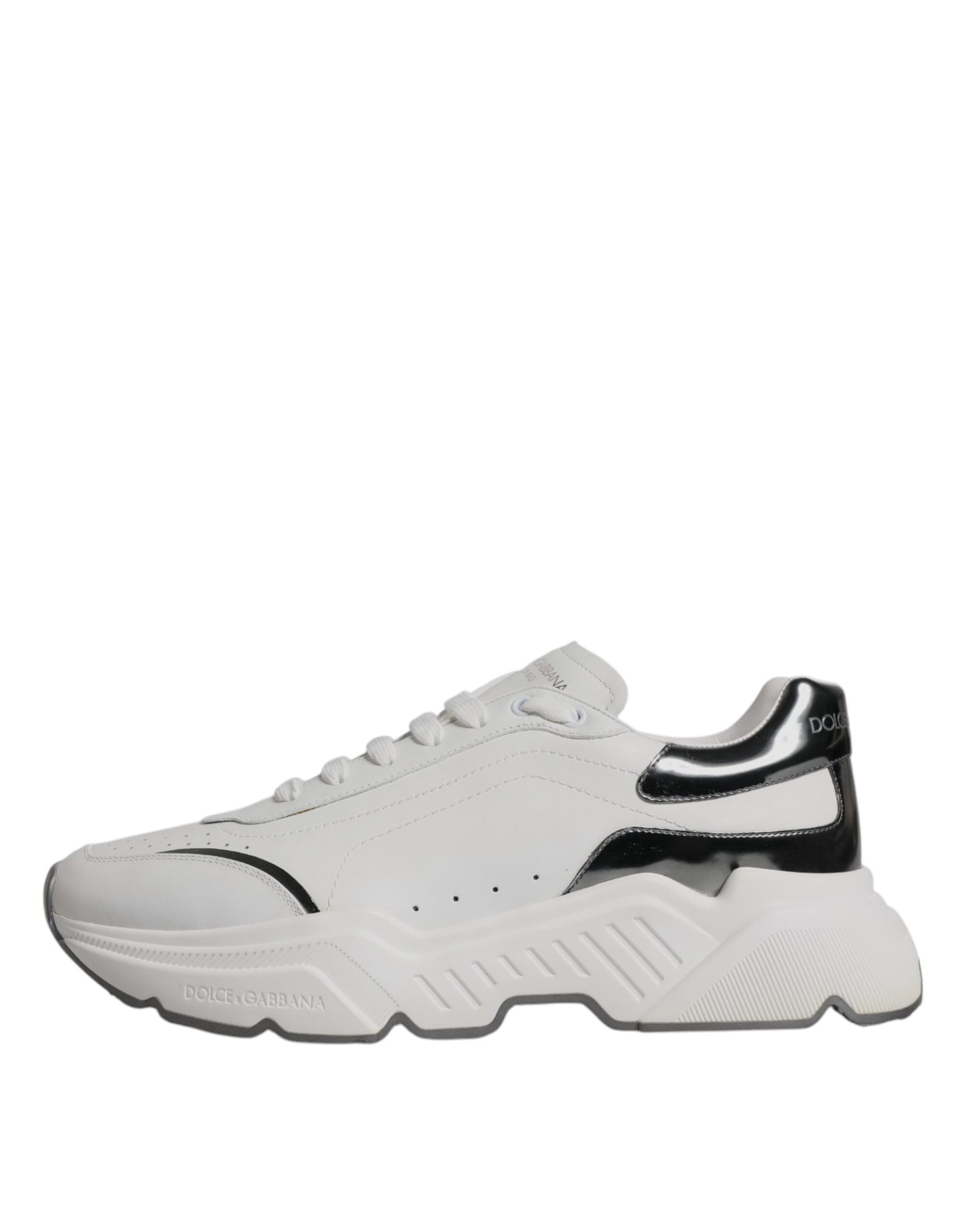 Dolce & Gabbana White Silver DAYMASTER Leather Sneakers Shoes by Dolce & Gabbana