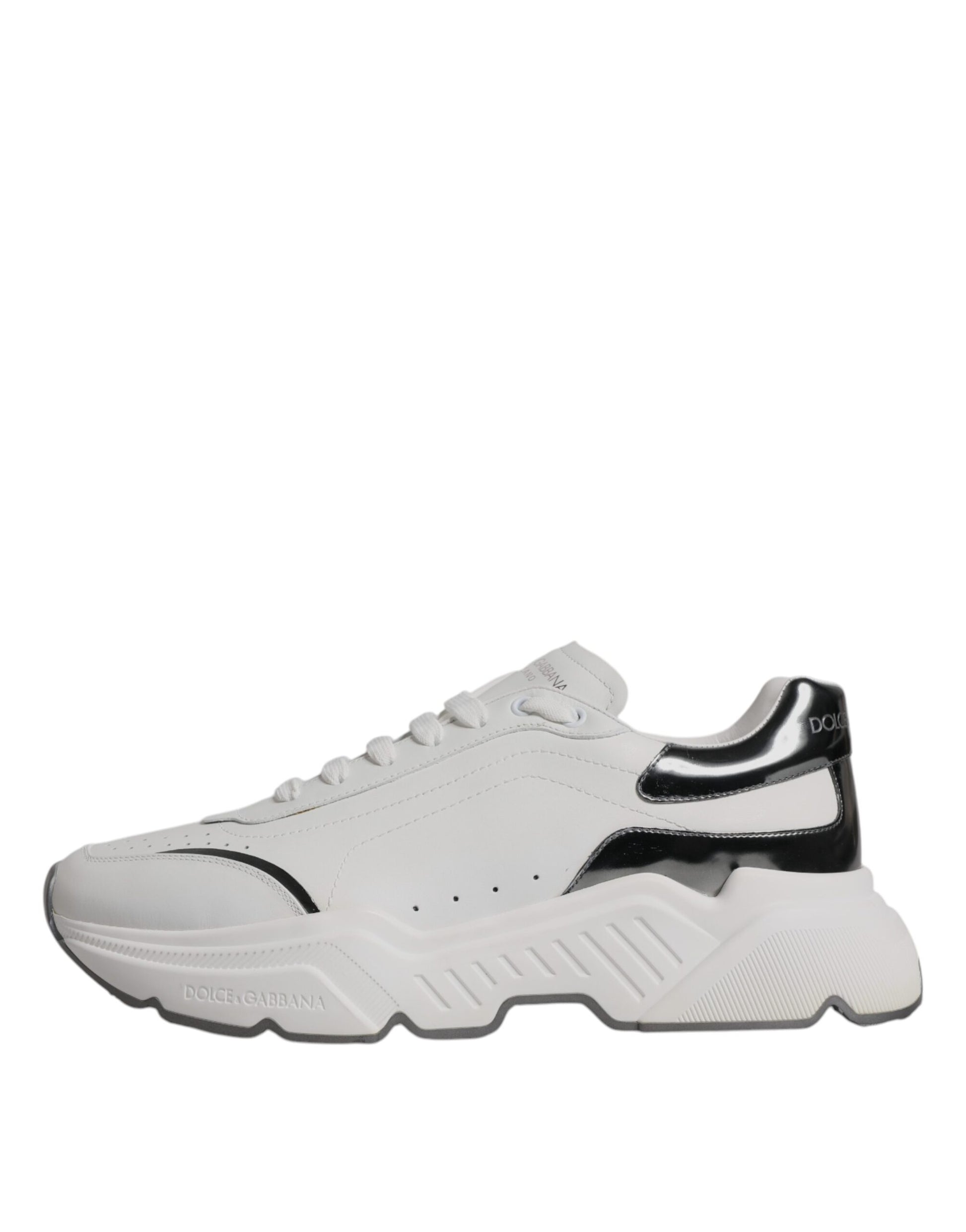 Dolce & Gabbana White Silver DAYMASTER Leather Sneakers Shoes by Dolce & Gabbana