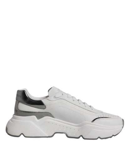 Dolce & Gabbana White Silver DAYMASTER Leather Sneakers Shoes by Dolce & Gabbana