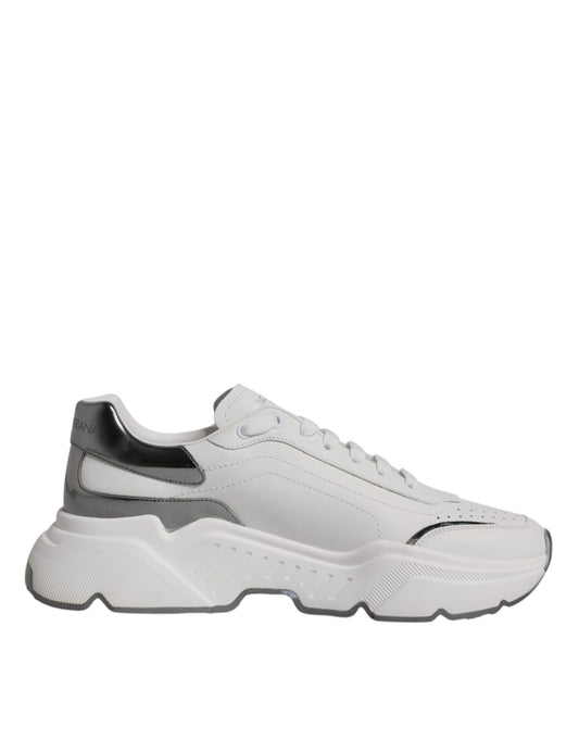 Dolce & Gabbana White Silver DAYMASTER Leather Sneakers Shoes by Dolce & Gabbana