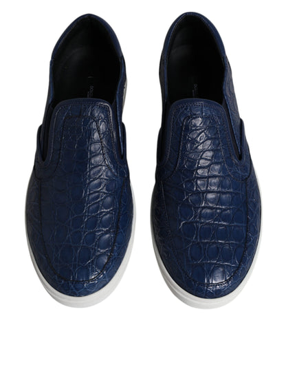 Dolce & Gabbana Blue Croc Exotic Leather Men Sneakers Shoes by Dolce & Gabbana