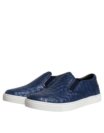 Dolce & Gabbana Blue Croc Exotic Leather Men Sneakers Shoes by Dolce & Gabbana