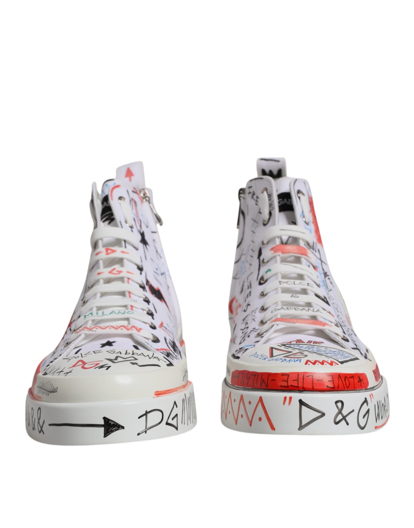 Dolce & Gabbana White Cotton Graffiti High Top Sneaker Shoes by Dolce & Gabbana
