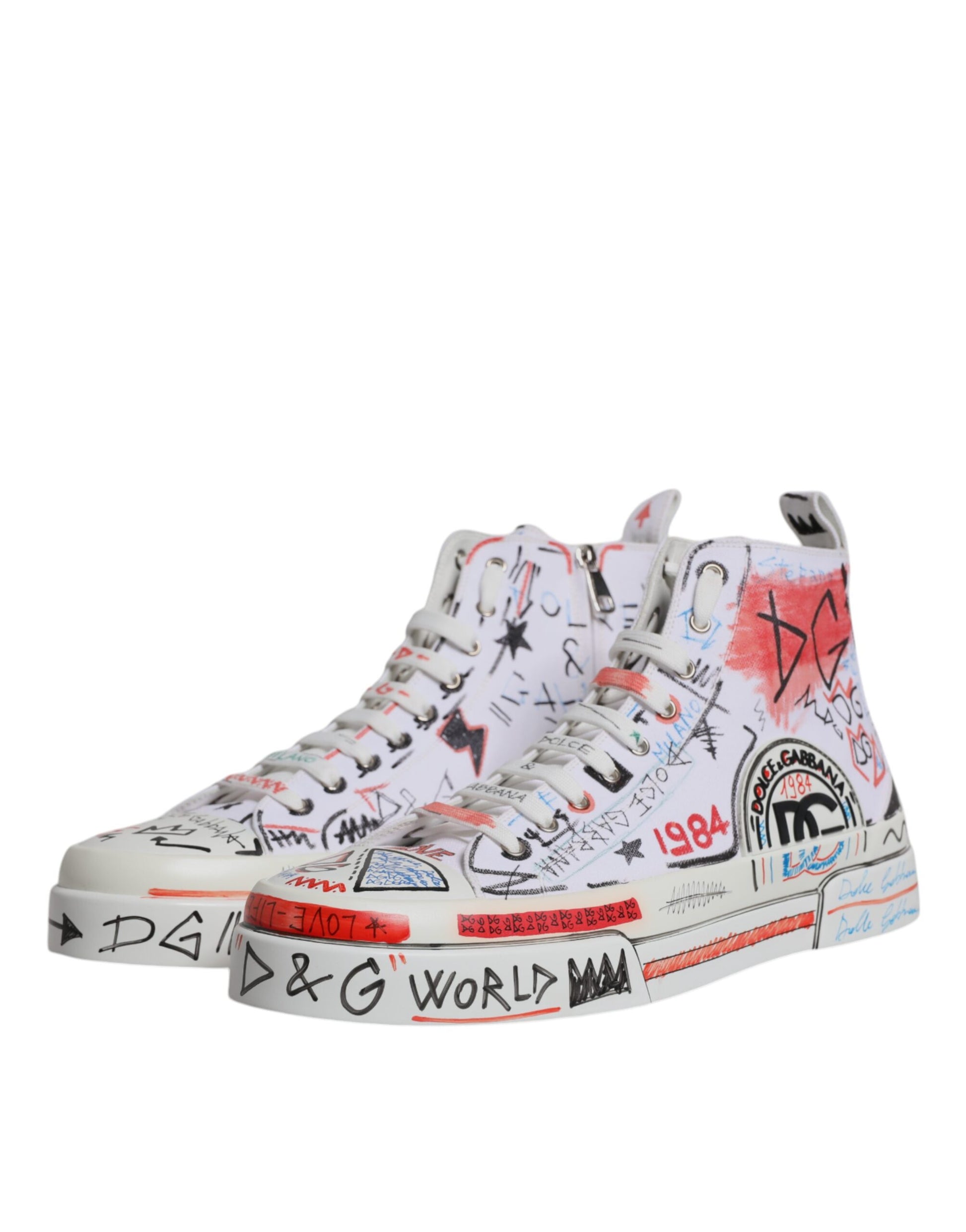 Dolce & Gabbana White Cotton Graffiti High Top Sneaker Shoes by Dolce & Gabbana