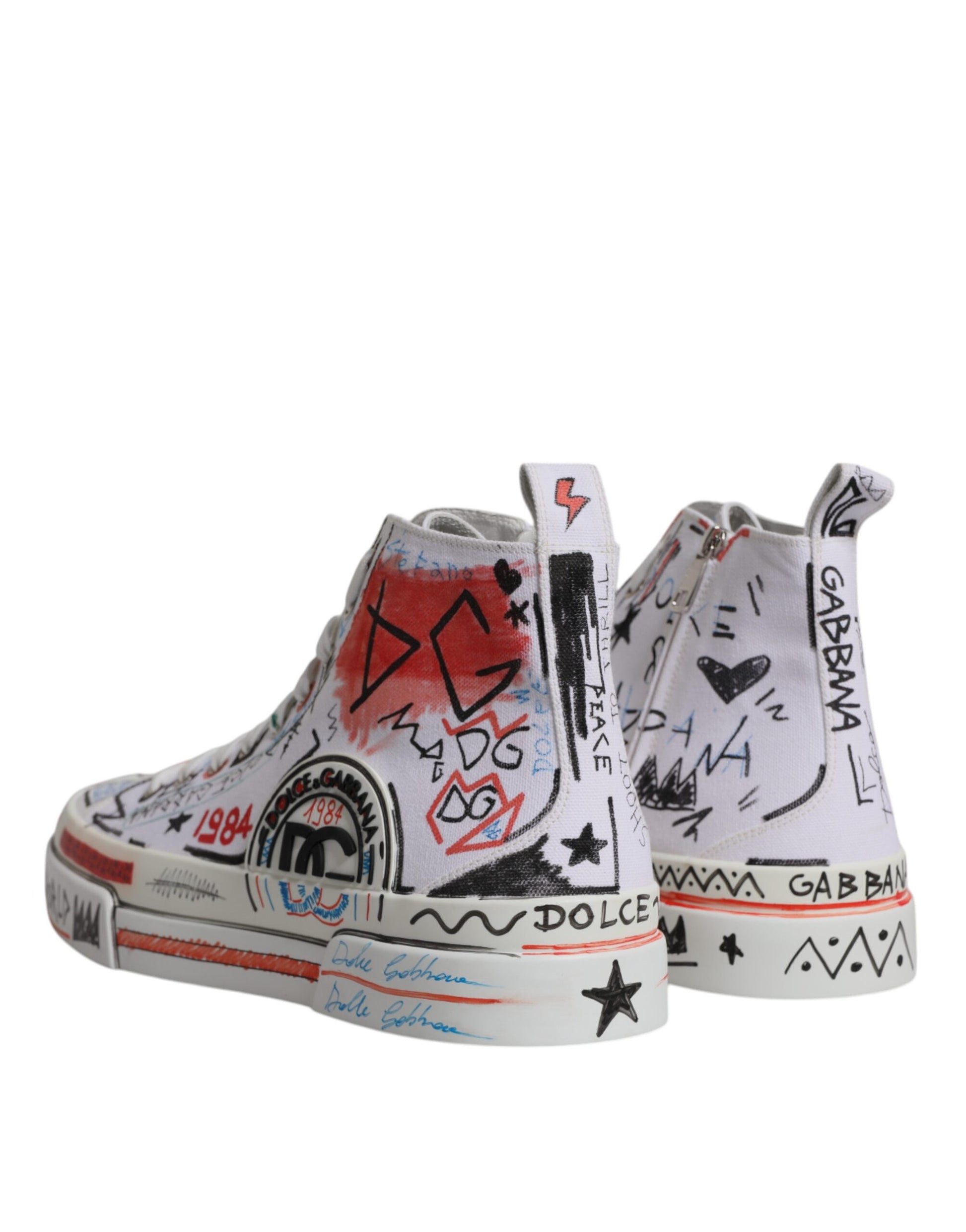 Dolce & Gabbana White Cotton Graffiti High Top Sneaker Shoes by Dolce & Gabbana