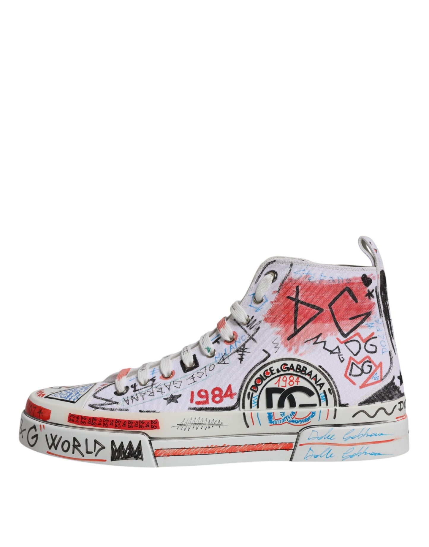 Dolce & Gabbana White Cotton Graffiti High Top Sneaker Shoes by Dolce & Gabbana