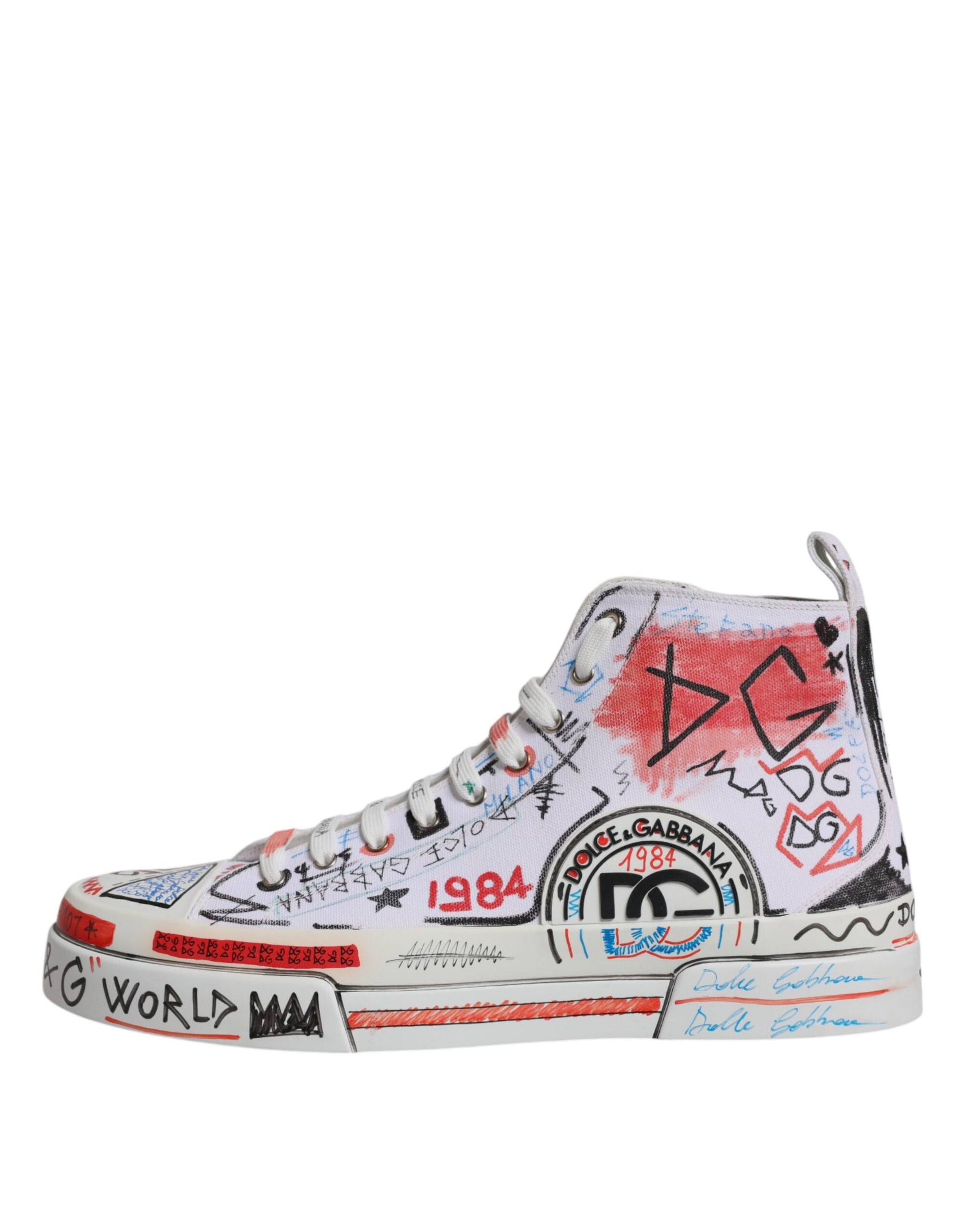 Dolce & Gabbana White Cotton Graffiti High Top Sneaker Shoes by Dolce & Gabbana