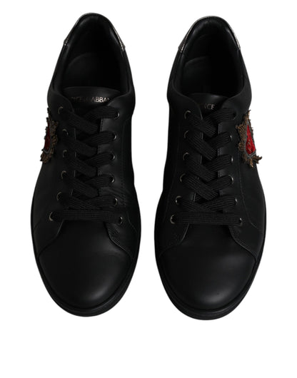 Dolce & Gabbana Black Leather London Heart Men Sneakers Shoes by Dolce & Gabbana