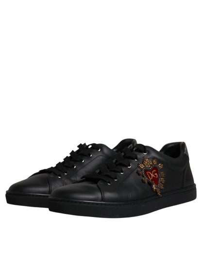 Dolce & Gabbana Black Leather London Heart Men Sneakers Shoes by Dolce & Gabbana