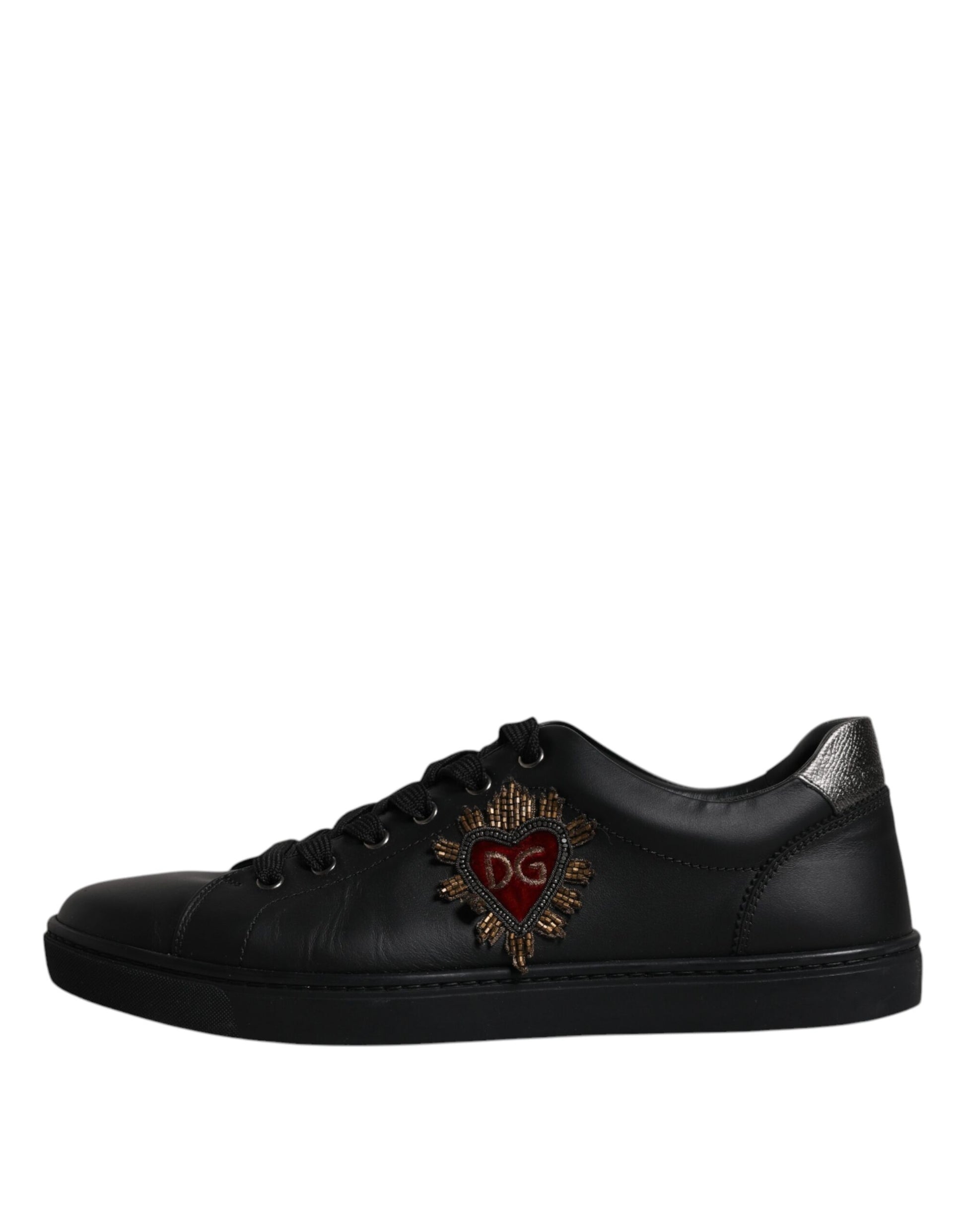 Dolce & Gabbana Black Leather London Heart Men Sneakers Shoes by Dolce & Gabbana
