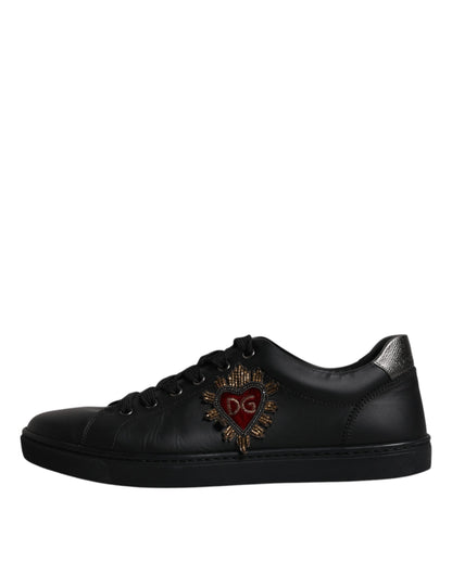 Dolce & Gabbana Black Leather London Heart Men Sneakers Shoes by Dolce & Gabbana