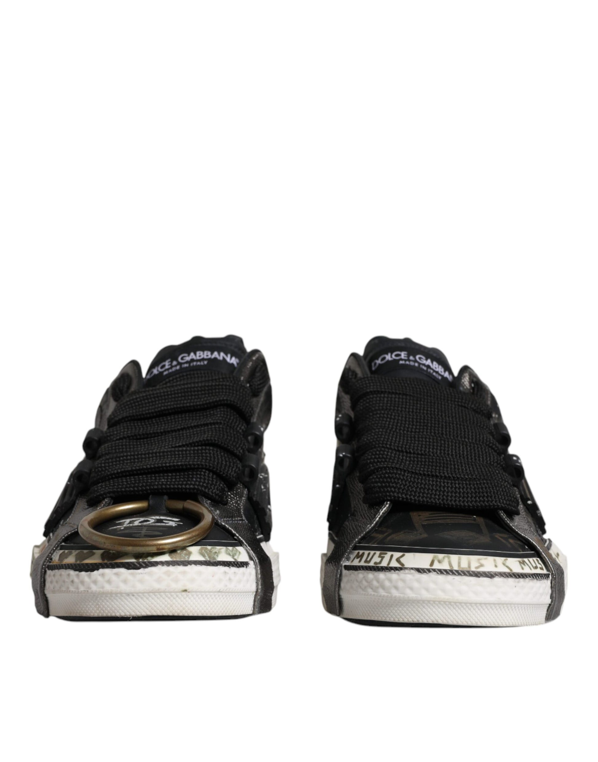Dolce & Gabbana Black White Portofino Low Top Sneakers Shoes by Dolce & Gabbana