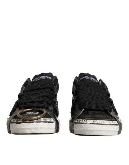 Dolce & Gabbana Black White Portofino Low Top Sneakers Shoes by Dolce & Gabbana