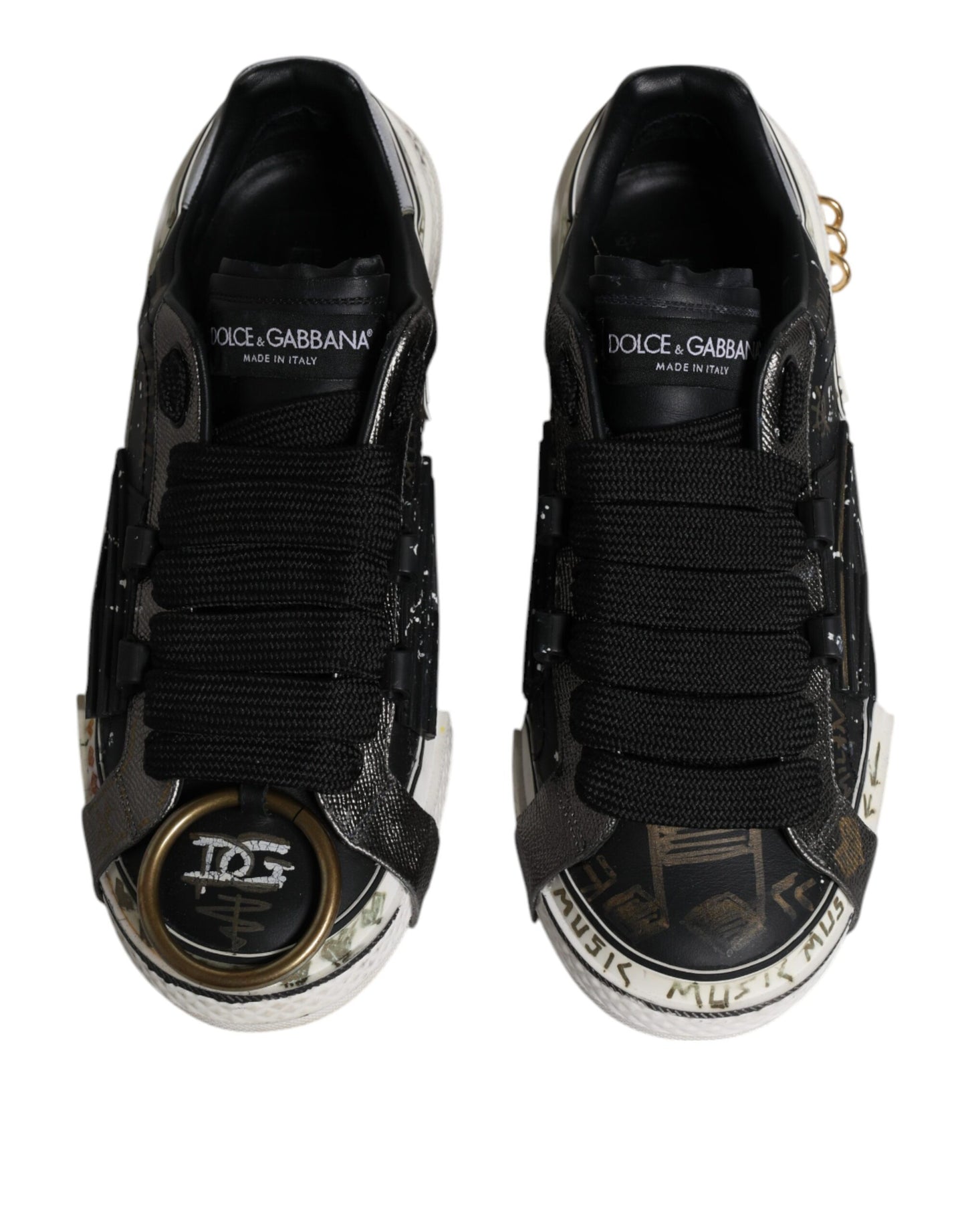 Dolce & Gabbana Black White Portofino Low Top Sneakers Shoes by Dolce & Gabbana