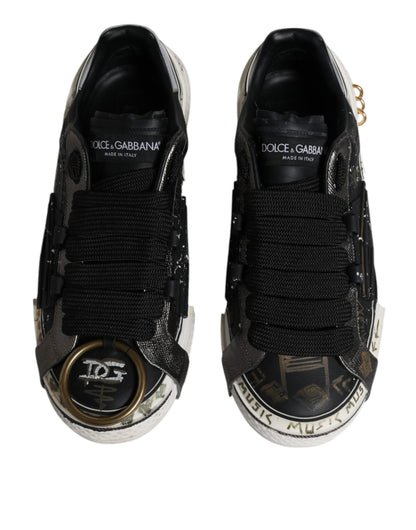 Dolce & Gabbana Black White Portofino Low Top Sneakers Shoes by Dolce & Gabbana