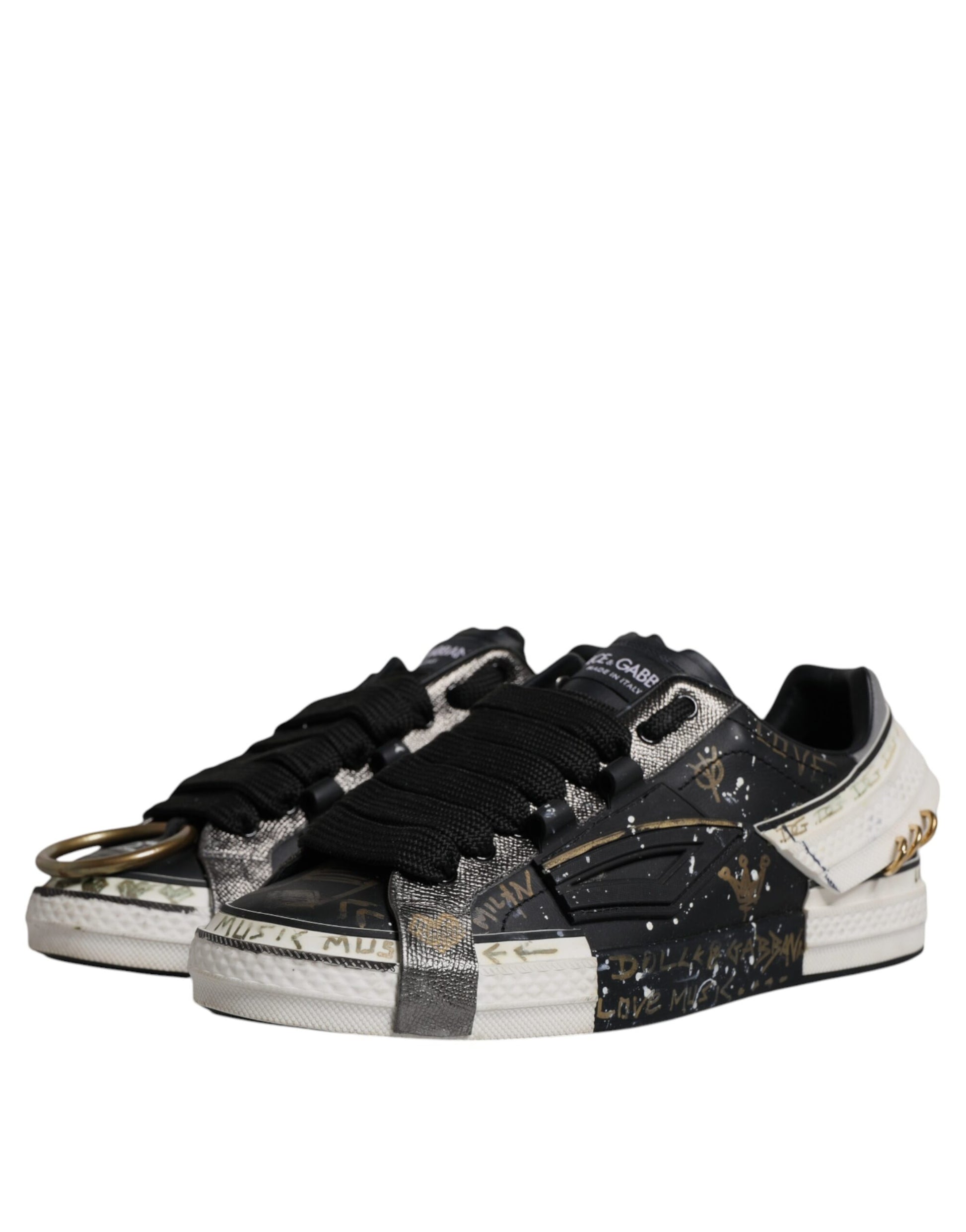 Dolce & Gabbana Black White Portofino Low Top Sneakers Shoes by Dolce & Gabbana