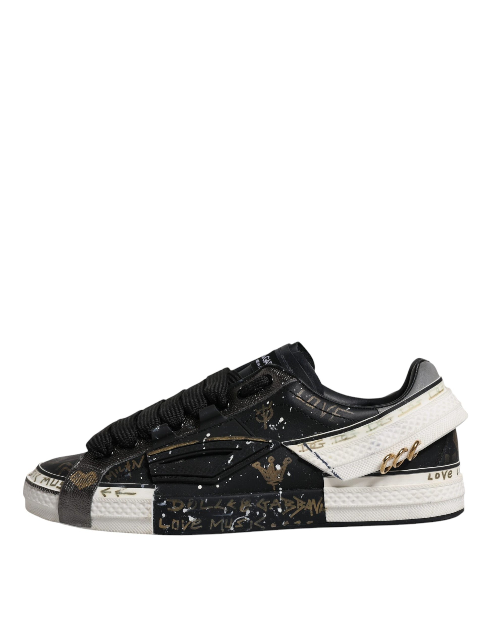 Dolce & Gabbana Black White Portofino Low Top Sneakers Shoes by Dolce & Gabbana