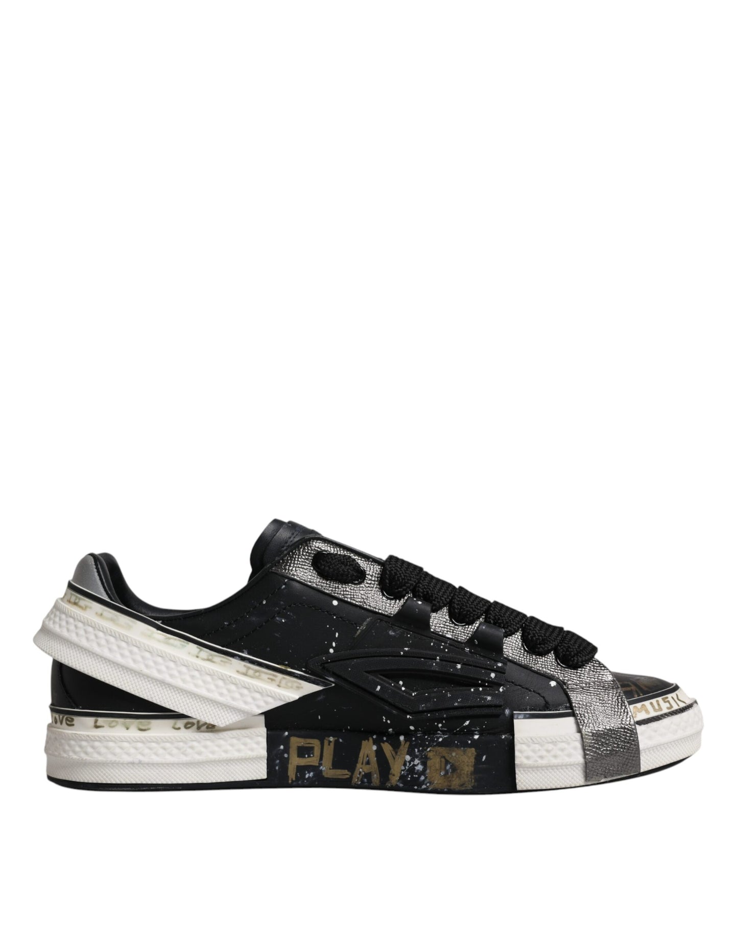 Dolce & Gabbana Black White Portofino Low Top Sneakers Shoes by Dolce & Gabbana