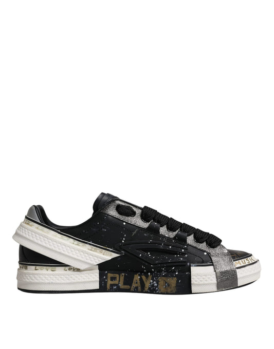 Dolce & Gabbana Black White Portofino Low Top Sneakers Shoes by Dolce & Gabbana