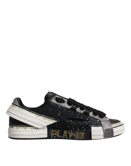 Dolce & Gabbana Black White Portofino Low Top Sneakers Shoes by Dolce & Gabbana
