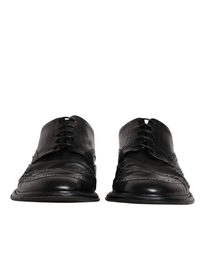 Dolce &amp; Gabbana Black Leather Derby Wingtip Formal Shoes