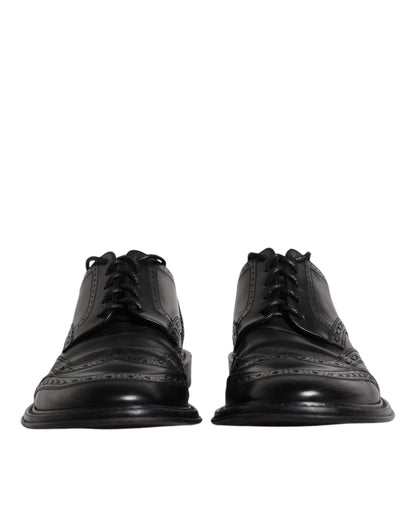 Dolce &amp; Gabbana Black Leather Derby Wingtip Formal Shoes