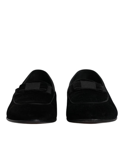 Dolce &amp; Gabbana Black Velvet Loafers Formal Men Dress Shoes