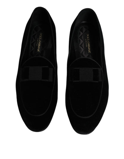 Dolce &amp; Gabbana Black Velvet Loafers Formal Men Dress Shoes