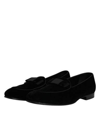 Dolce &amp; Gabbana Black Velvet Loafers Formal Men Dress Shoes
