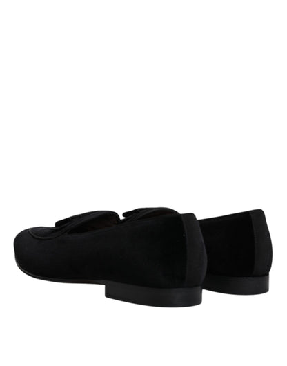 Dolce &amp; Gabbana Black Velvet Loafers Formal Men Dress Shoes