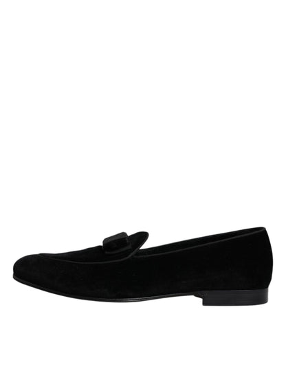 Dolce &amp; Gabbana Black Velvet Loafers Formal Men Dress Shoes