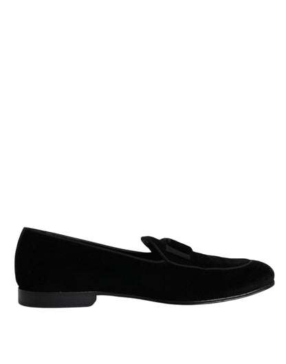 Dolce &amp; Gabbana Black Velvet Loafers Formal Men Dress Shoes