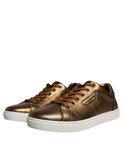 Dolce & Gabbana Gold Leather Logo London Men Sneaker Shoes by Dolce & Gabbana