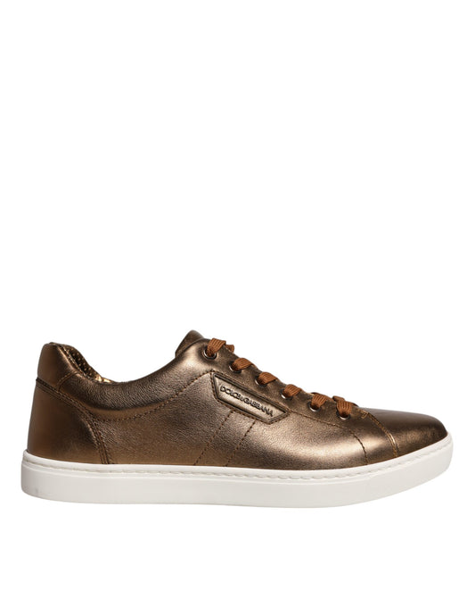 Dolce & Gabbana Gold Leather Logo London Men Sneaker Shoes by Dolce & Gabbana