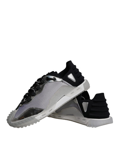Dolce & Gabbana Silver Black Nylon NS1 Low Top Sneakers Shoes by Dolce & Gabbana