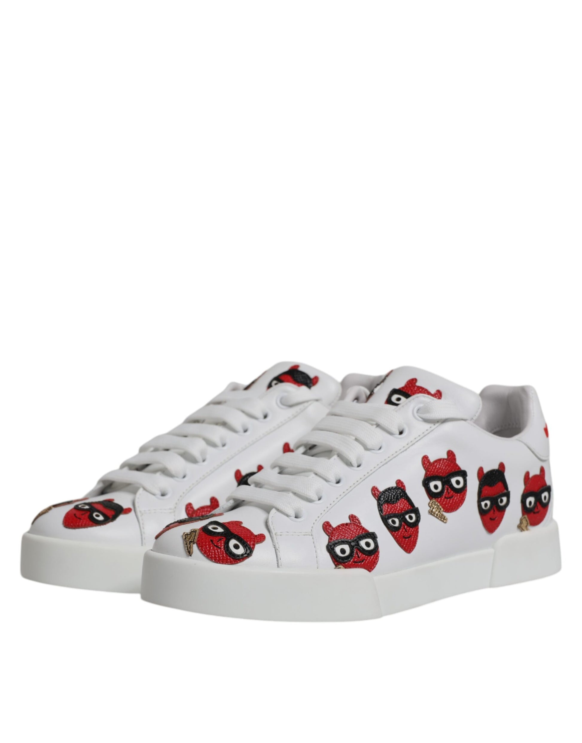 Dolce & Gabbana White Devil Face Portofino Sneakers Shoes by Dolce & Gabbana
