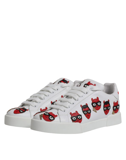 Dolce & Gabbana White Devil Face Portofino Sneakers Shoes by Dolce & Gabbana