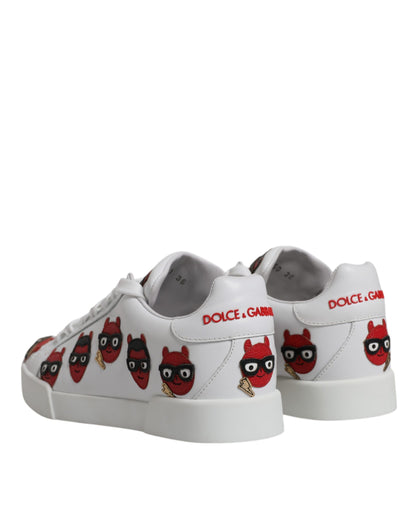 Dolce & Gabbana White Devil Face Portofino Sneakers Shoes by Dolce & Gabbana