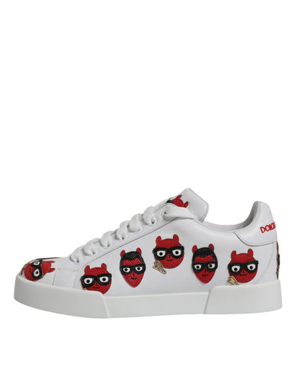 Dolce & Gabbana White Devil Face Portofino Sneakers Shoes by Dolce & Gabbana